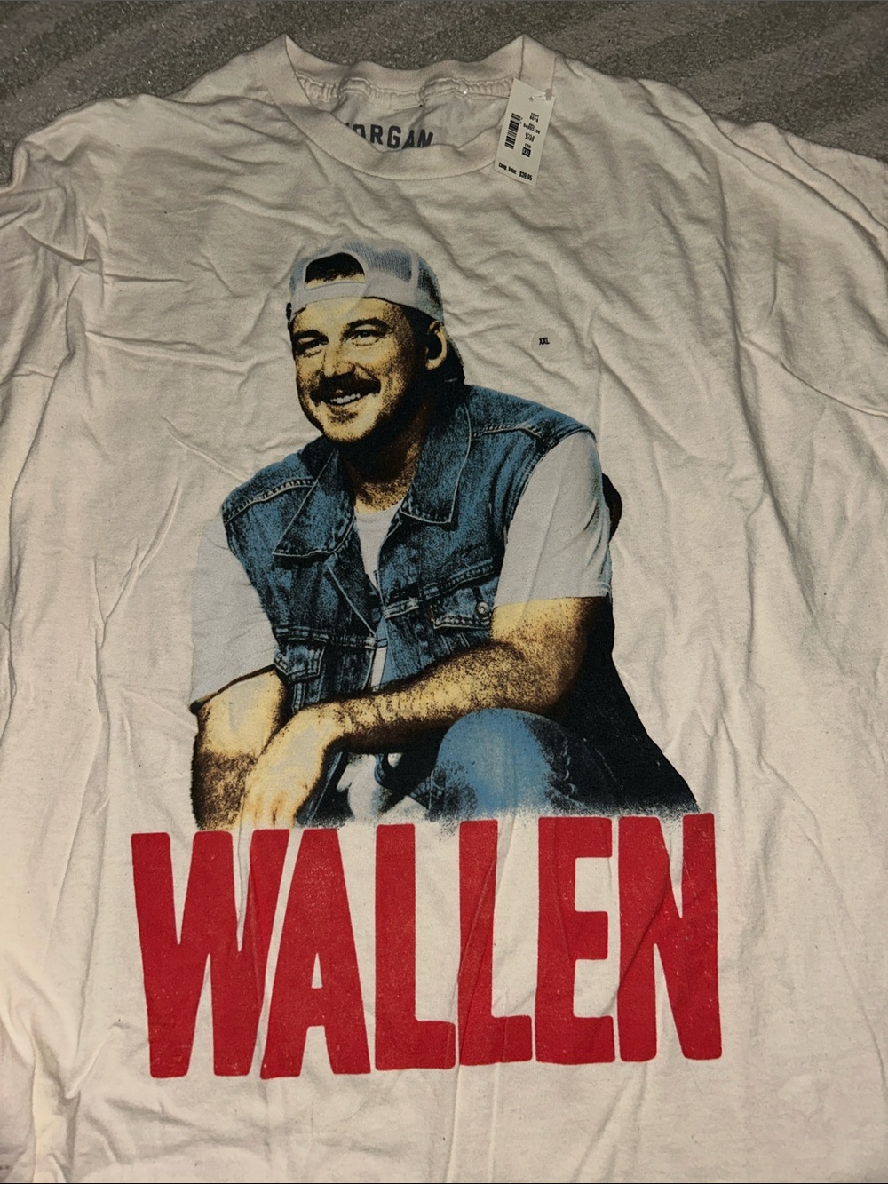 Men's White Graphic Tee with Red Lettering